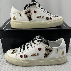 KARL LAGERFELD PARIS CATE PINS WHITE LEATHER CASUAL SNEAKERS FTL-03-113